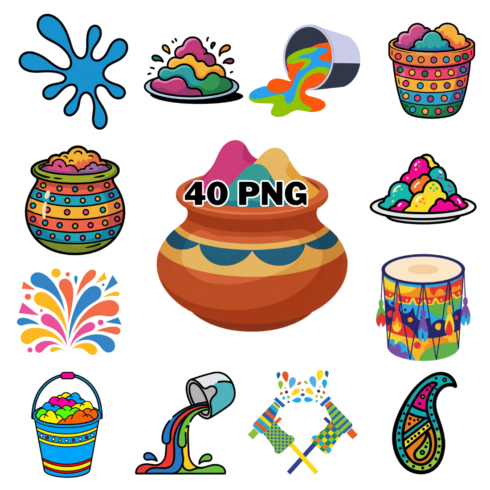Hand-drawn Holi Festival Sublimation Clipart Bundle cover image.