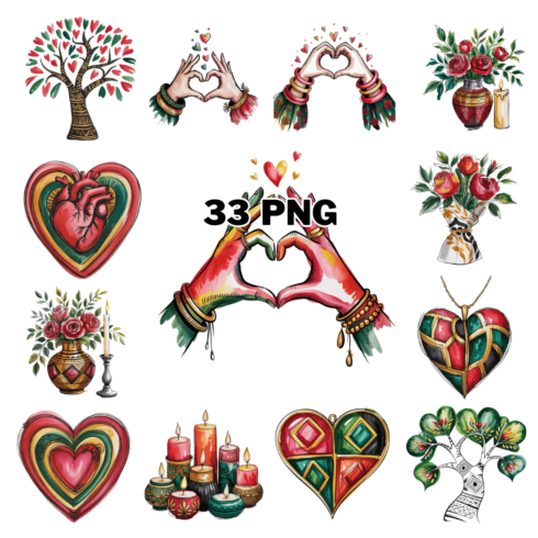 Watercolor Black History Valentines Sublimation Clipart Bundle cover image.