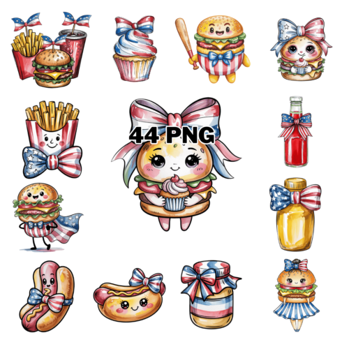 Hand-drawn Patriotic Food & Accessories Sublimation Clipart Bundle cover image.