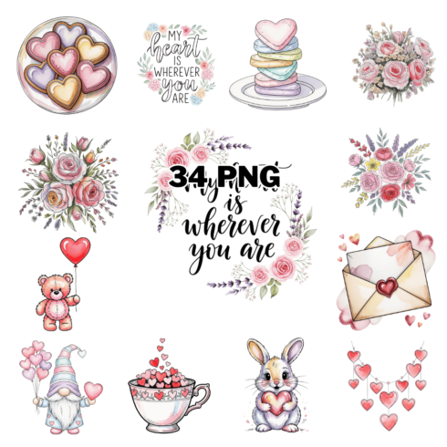 Watercolor Cute Love Animals & Floral Sketch Sublimation Clipart Bundle cover image.