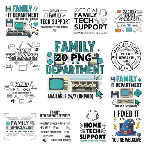 Family Tech Support Sublimation Clipart Bundle cover image.