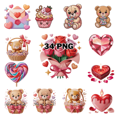 3D Colorful & Unique Valentine Sublimation Clipart Bundle cover image.