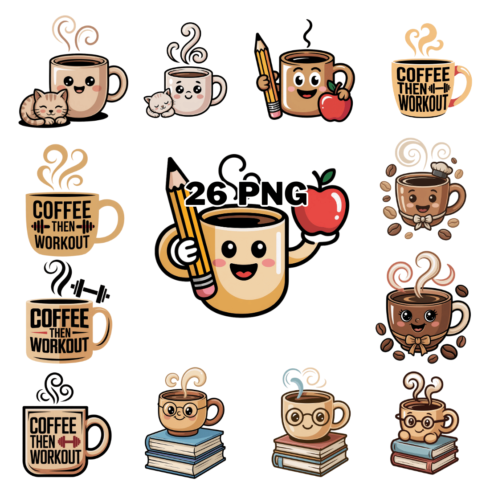 Adorable Coffee Cup Collection Sublimation Clipart Bundle cover image.