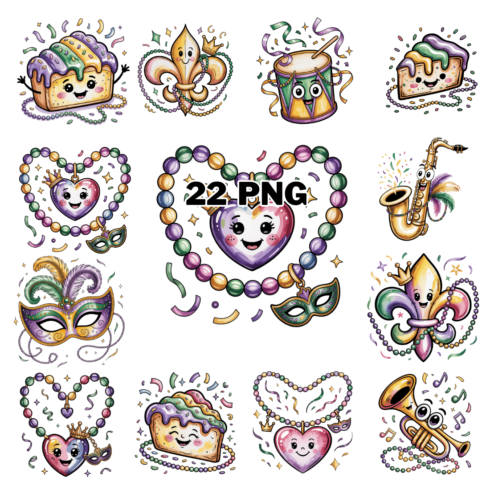 Hand-drawn Festive Mardi Gras Sublimation Clipart Bundle cover image.