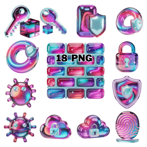 3D Render Holographic Glassmorphism Sublimation Clipart Bundle cover image.