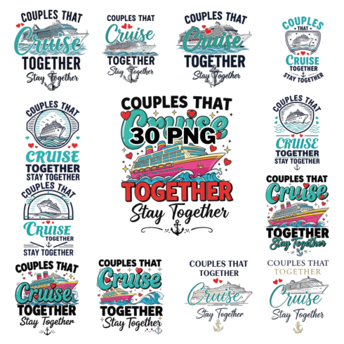 Romantic Cruise Couples Themed Typography Sublimation Clipart Bundle cover image.