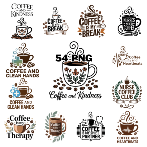 Nursing Coffee Quote Sublimation Clipart Bundle cover image.
