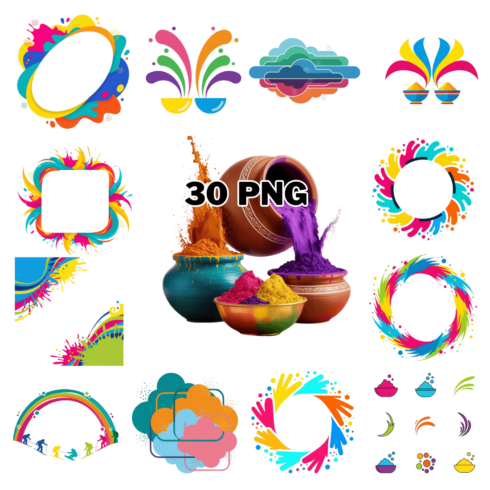 Abstract Colorful Splashes Holi Festival Sublimation Clipart Bundle cover image.