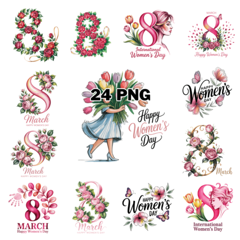 Floral number 8 for International Womens Day celebration Sublimation Clipart Bundle cover image.