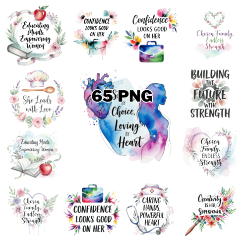 Watercolor Professional Women's Day Sublimation Clipart Bundle cover image.