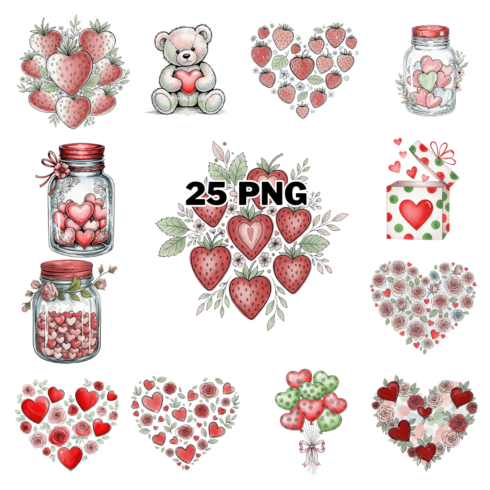 Sweet Valentine's Day Watercolor Elements Sublimation Clipart Bundle cover image.
