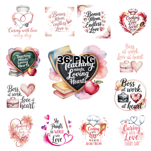 Watercolor Professional Valentine's Day Sublimation Clipart Bundle cover image.