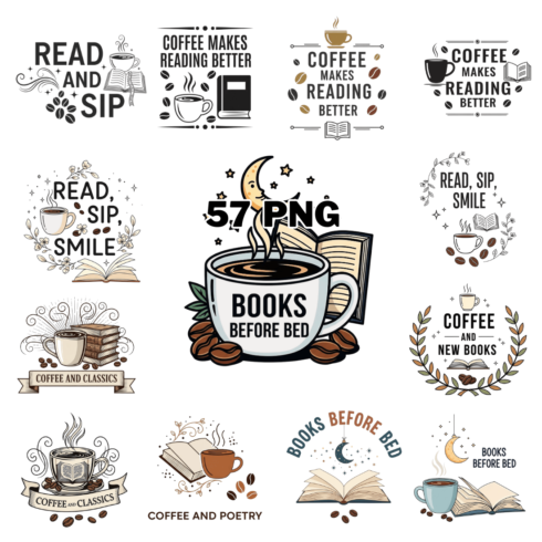 Book Lover Coffee Cup With Quotes Sublimation Clipart Bundle cover image.
