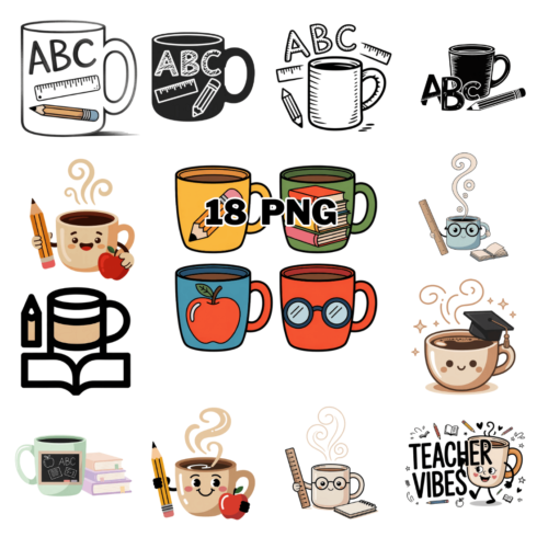 Teacher Coffee Mugs Sublimation Clipart Bundle cover image.