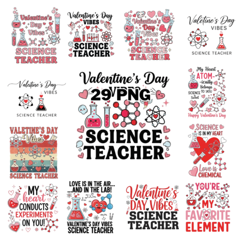 Valentines Day Vibes Science Teacher Sublimation Clipart Bundle cover image.