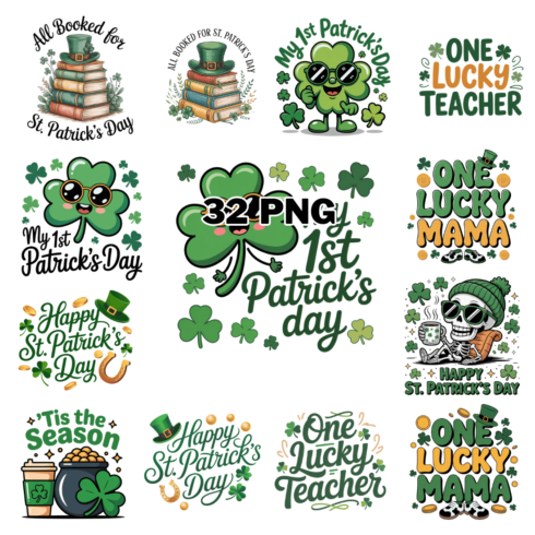 Hand-drawn St Patrick's Day Typography Sublimation Clipart Bundle cover image.
