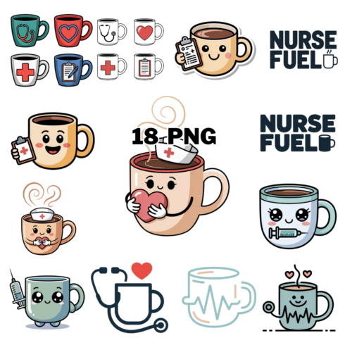 Nurse With Coffee Mug Sublimation Clipart Bundle cover image.