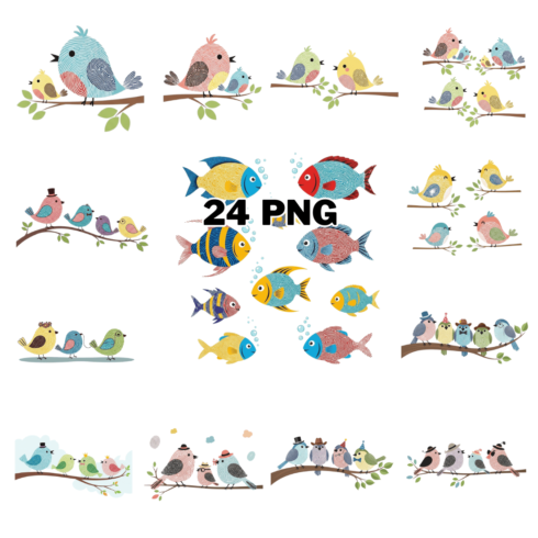 Hand-drawn cute fingerprint animals Sublimation Clipart Bundle cover image.