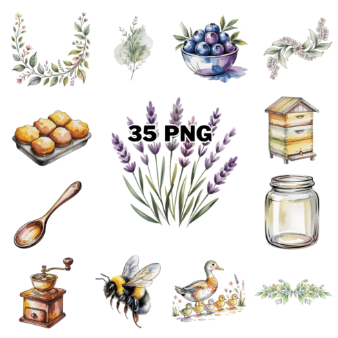 Slow Living Watercolor Sublimation Clipart Bundle cover image.