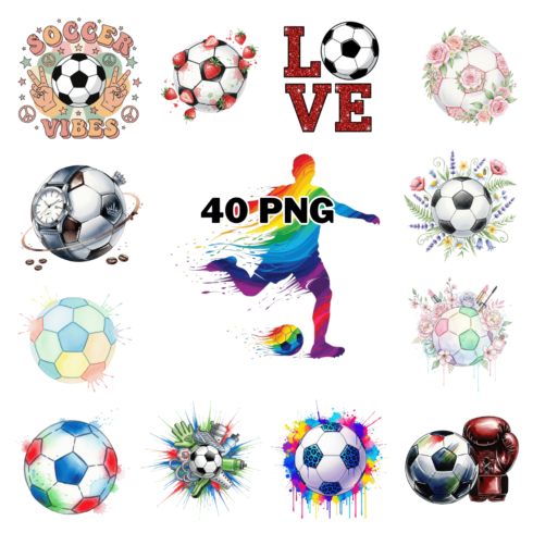 Watercolor Mixed Style Football Sublimation Clipart Bundle cover image.