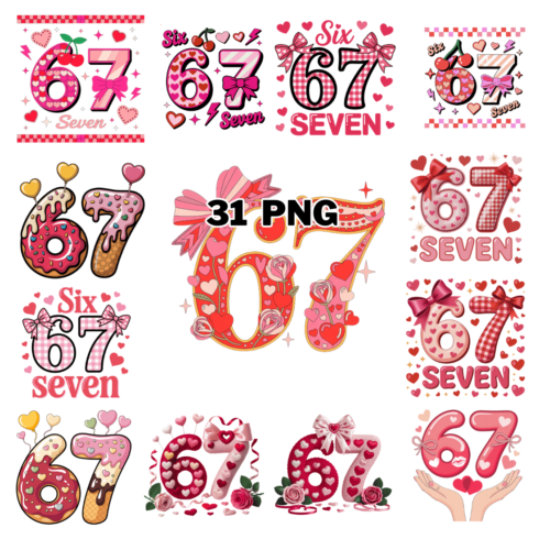 Valentine Aesthetic Number 67 Typography Sublimation Clipart Bundle cover image.