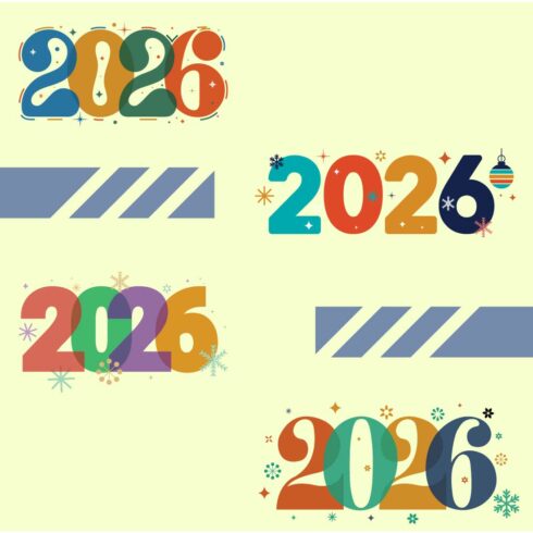 2026 Happy New Year Colorful Typography Celebration Illustration With Festive Winter Elements set cover image.