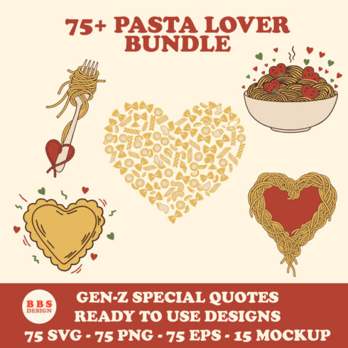 75+ Pasta Lover Aesthetic SVG Bundle | Gen-Z Noodle Quotes & Minimalist Pasta Illustrations for Cricut, Stickers, Sublimation & Canva cover image.