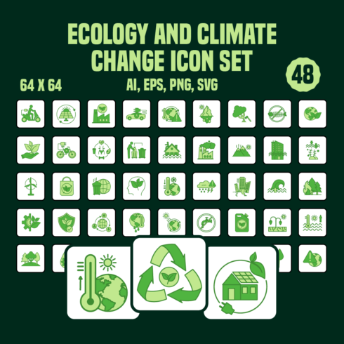 48 Ecology and Climate Change Icon Set cover image.