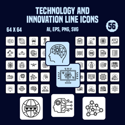 56 Technology and Innovation Line Icons cover image.