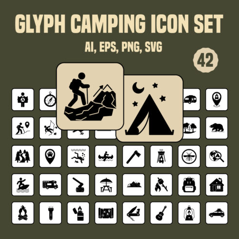 42 Glyph Camping Icon Set cover image.