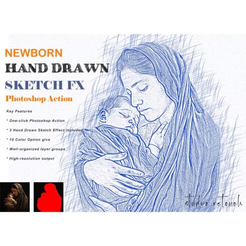Newborn Hand-Drawn Sketch FX Photoshop Action cover image.