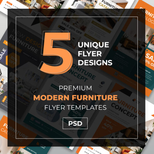 5 Modern Furniture Sale Flyer Bundle - Interior Design & Home Decor PSD Templates cover image.