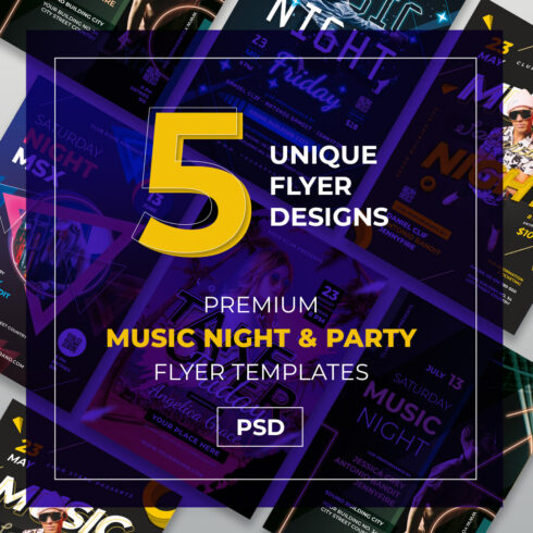 5 Premium Music Night & Party Flyer Templates Bundle - PSD cover image.