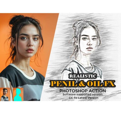 Realistic Pencil & Oil FX Photoshop Action cover image.
