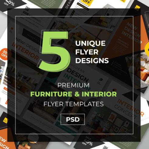 5 Modern Interior Design Flyer Bundle - Luxury Home Decor & Real Estate PSD Templates cover image.