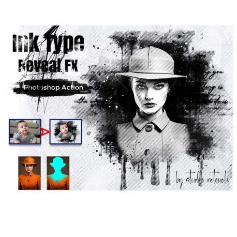 Ink Type Reveal FX Photoshop Action cover image.