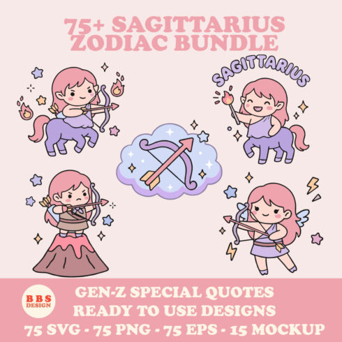 75+ Sagittarius Zodiac Bundle - Kawaii Chibi Archer SVGs & Gen-Z Quotes cover image.