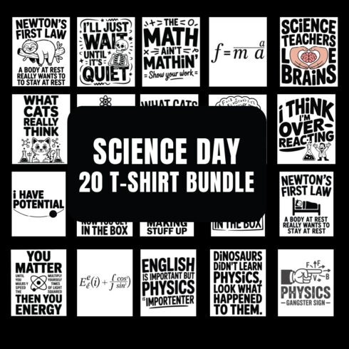 Science Day 20 T-Shirt Bundle | Physics Math Science Quotes Vector Set cover image.