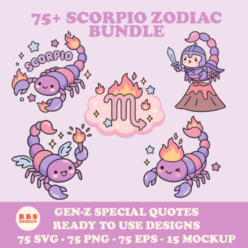 75+ Scorpio Zodiac Bundle - Dark Feminine Chibi SVGs & Gen-Z Quotes cover image.