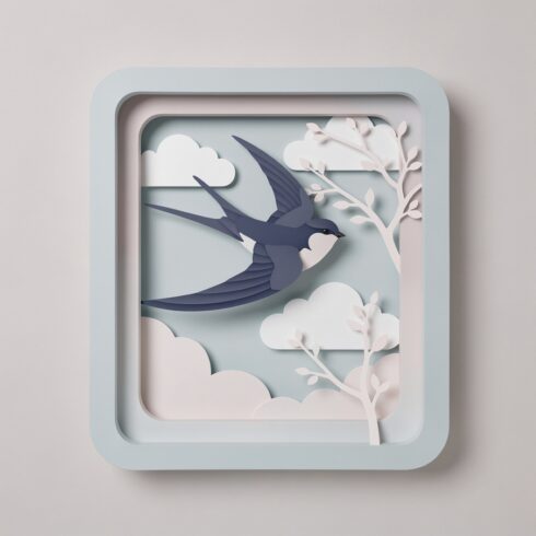 Swallow Bird Vector Illustration in Paper Cut Out Style Shadow Box with Layered 3D Depth cover image.