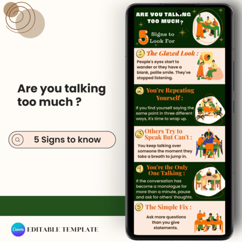 5 Signs You Are Talking Too Much - Editable Canva Infographic cover image.