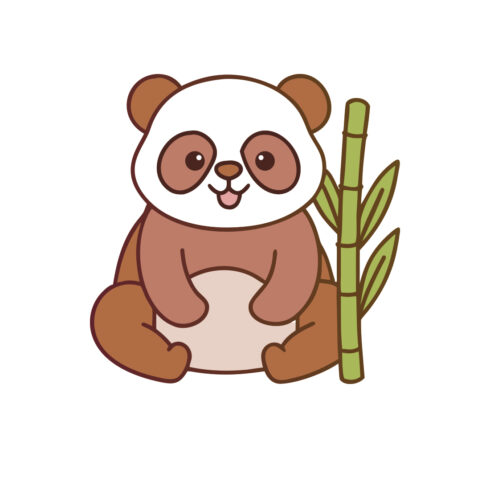Cute Brown Panda Sitting with Bamboo Cartoon Illustration cover image.