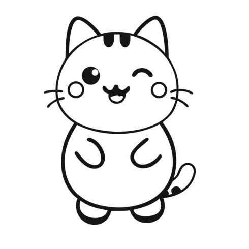 Cute Winking Kawaii Cat Line Art Icon cover image.