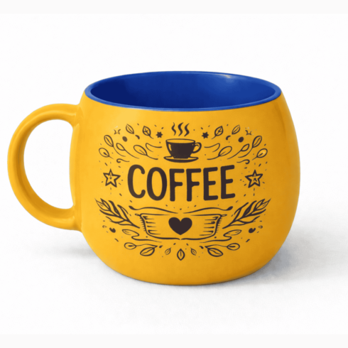 Vibrant Patterned Coffee & Tea Mug Mockup Pair – Yellow–Blue & Orange–Blue cover image.