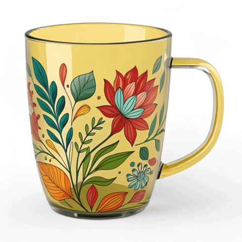 Yellow Transparent Multicolor Floral Coffee Mug Mockup Pair cover image.