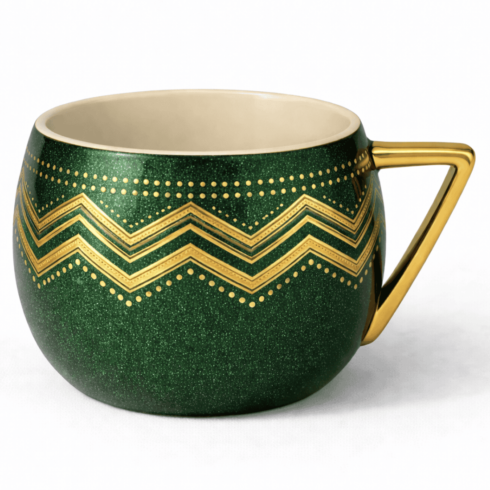 Bottle Green & Bright Red Zigzag Coffee and Tea Mug Mockup Pair cover image.