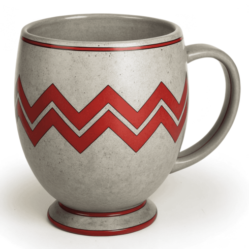 Contemporary Grey Mug Pair with Red Zigzag Design" cover image.