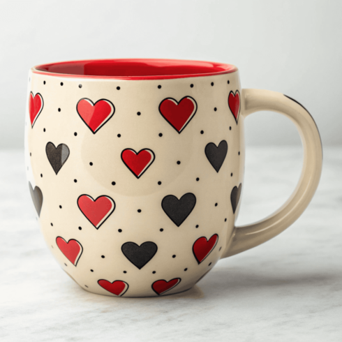 Love Brew Cream Mug Mockup with Red Hearts cover image.