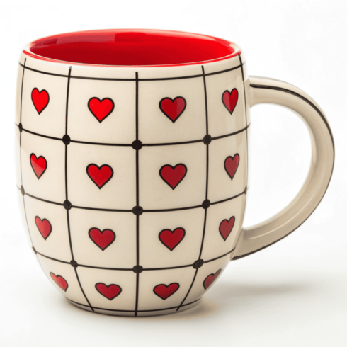 Modern Cream Mug Mockup with Red Hearts & Shapes cover image.
