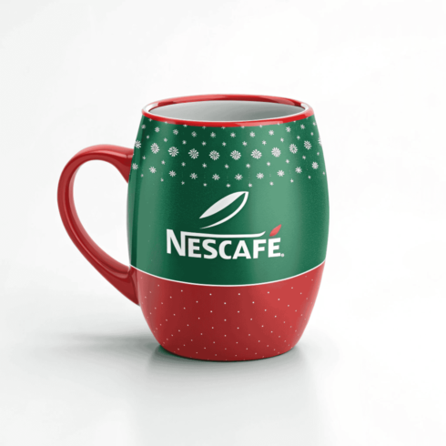 Green & Red Coffee–Tea Mug Mockup with Nescafé Branding cover image.
